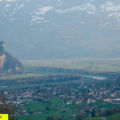 A6224 Infanteriewerk Ellhorn. Blick vom Art Wk Magletsch nach Süden. Links das Ellhorn, Mitte das Rheinknie und dahinter die Sarganser Au. Rechts das Art Wk Schollberg