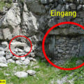 Das Werk Widdersgrind im Sommer 2010: Zugemauerter Eingang des Werks Widdergrind, links Eingangsverteidigung